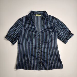 Vintage Marciano by Nicole Striped Button Up Shirt Blue Teal Y2K Retro 21” PTP